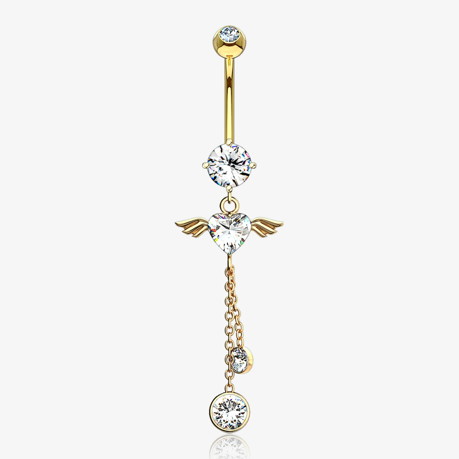 14 Karat Gold Angel Wing Heart Sparkle Dangle Belly Button Ring