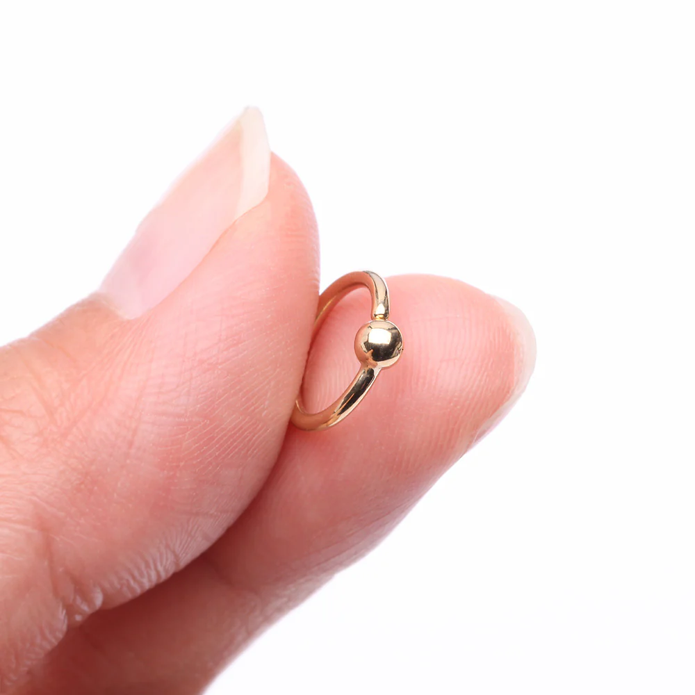 14 Karat Gold Ball End CBR Style Bendable Hoop Ring - Image 3