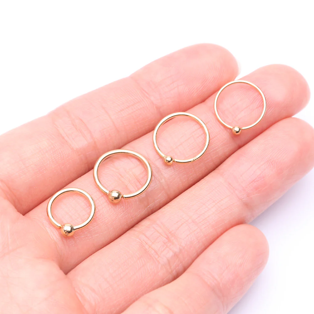 14 Karat Gold Ball End CBR Style Bendable Hoop Ring - Image 4