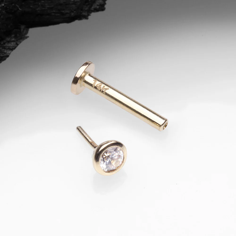 14 Karat Gold OneFit Threadless Bezel Set Gem Top Flat Back Stud Labret - Image 3