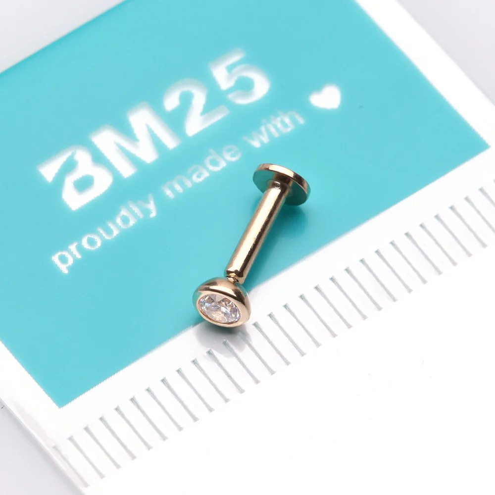 14 Karat Gold OneFit Threadless Bezel Set Gem Top Flat Back Stud Labret - Image 4