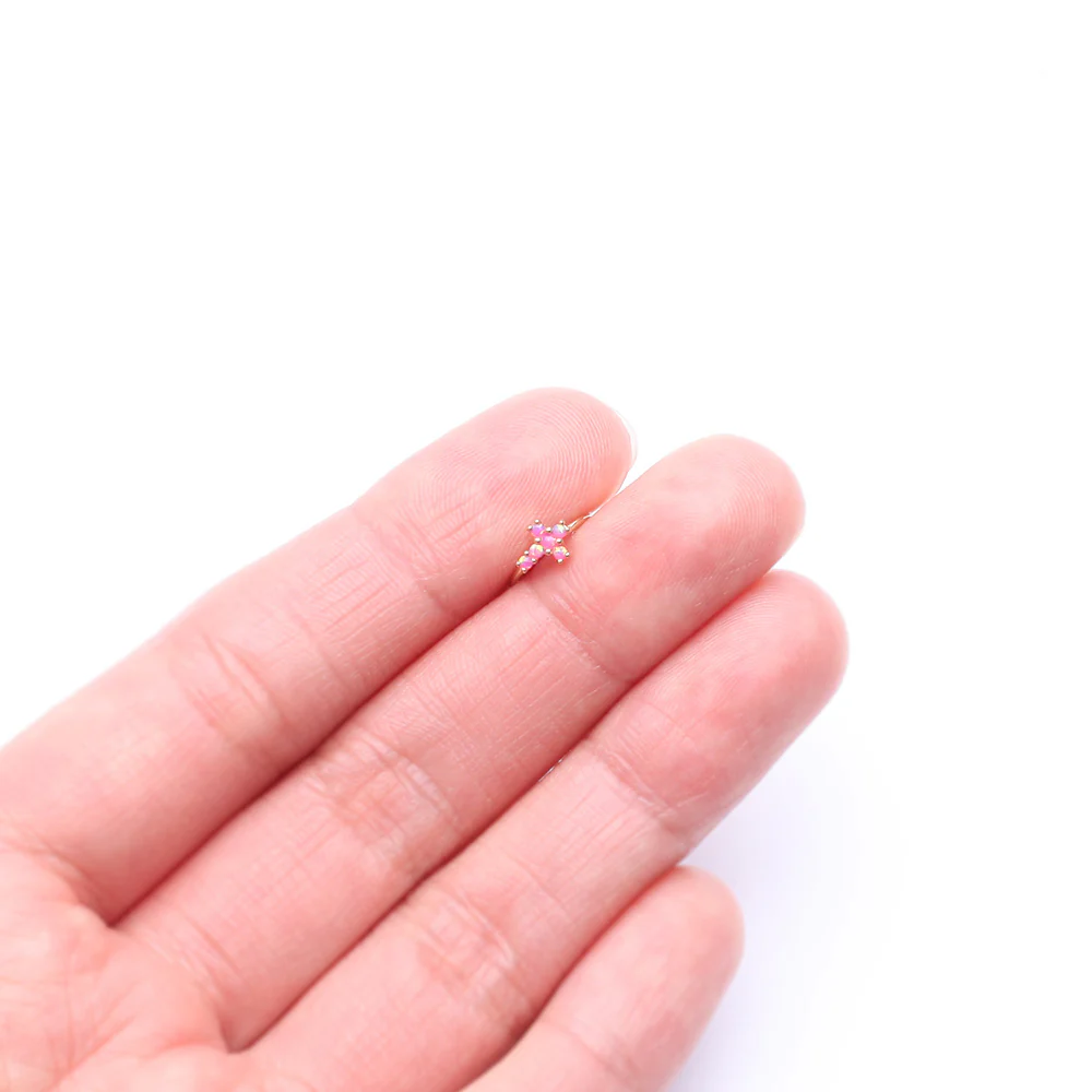14 Karat Gold Brilliant Fire Opal Cross Bendable Hoop Ring - Image 3