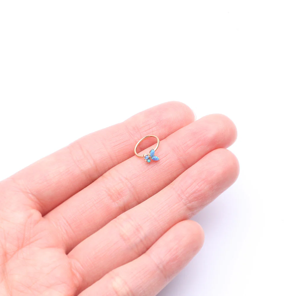 14 Karat Gold Brilliant Fire Opal Dainty Butterfly Bendable Hoop Ring - Image 3