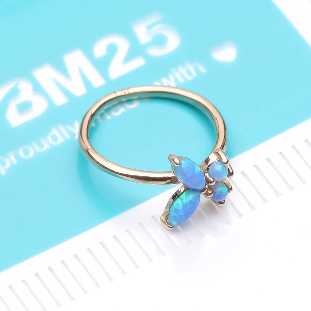 14 Karat Gold Brilliant Fire Opal Dainty Butterfly Bendable Hoop Ring - Image 5
