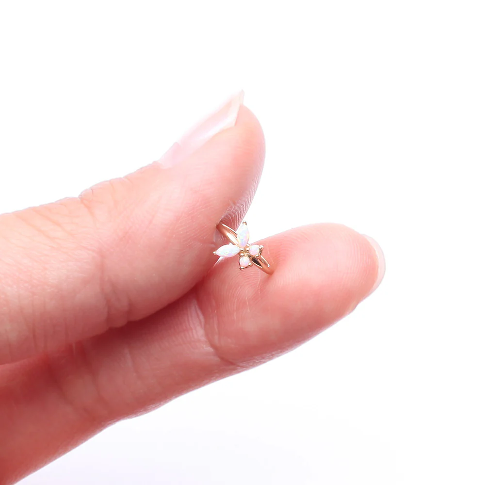 14 Karat Gold Brilliant Fire Opal Dainty Butterfly Bendable Hoop Ring - Image 3
