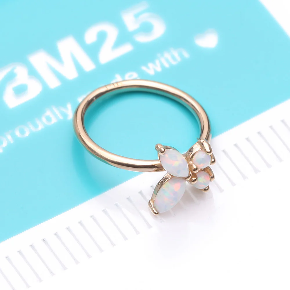 14 Karat Gold Brilliant Fire Opal Dainty Butterfly Bendable Hoop Ring - Image 5