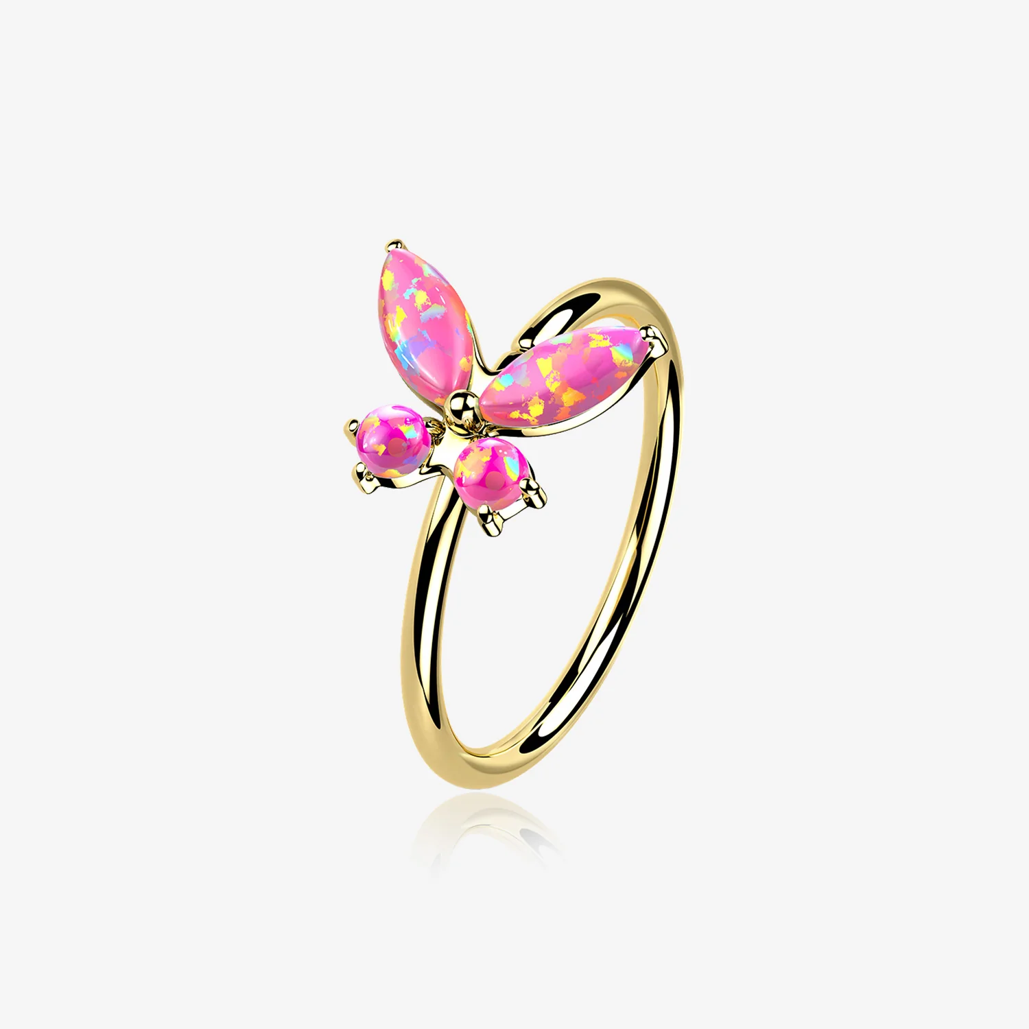 14 Karat Gold Brilliant Fire Opal Dainty Butterfly Bendable Hoop Ring