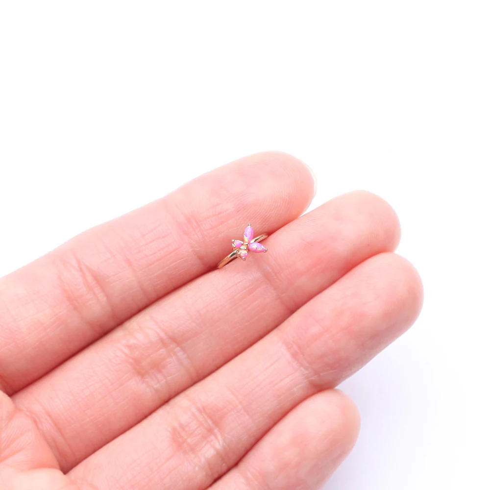 14 Karat Gold Brilliant Fire Opal Dainty Butterfly Bendable Hoop Ring - Image 3