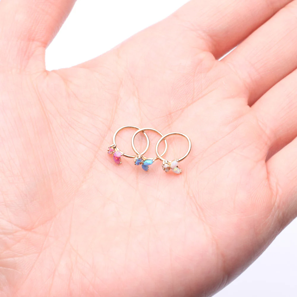 14 Karat Gold Brilliant Fire Opal Dainty Butterfly Bendable Hoop Ring - Image 4