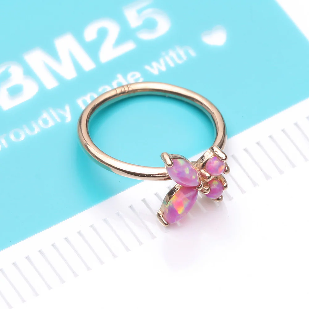 14 Karat Gold Brilliant Fire Opal Dainty Butterfly Bendable Hoop Ring - Image 5