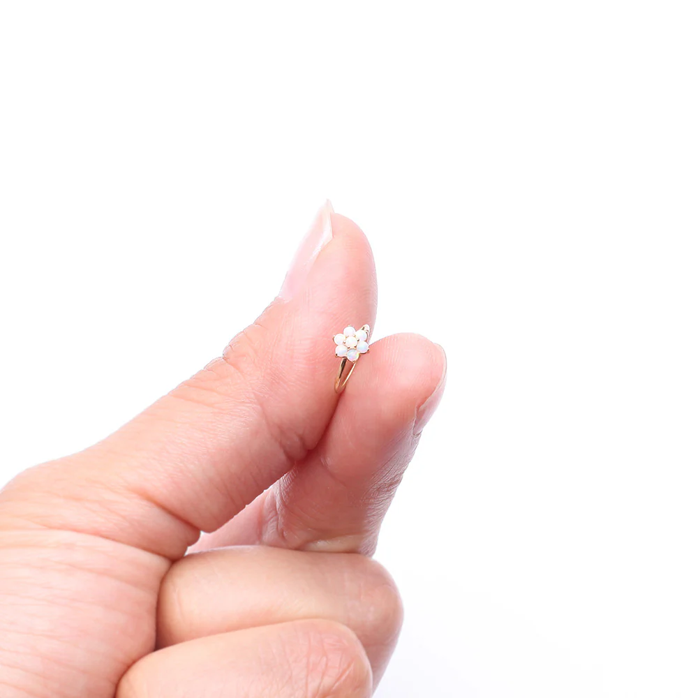 14 Karat Gold Brilliant Fire Opal Spring Flower Bendable Hoop Ring - Image 3