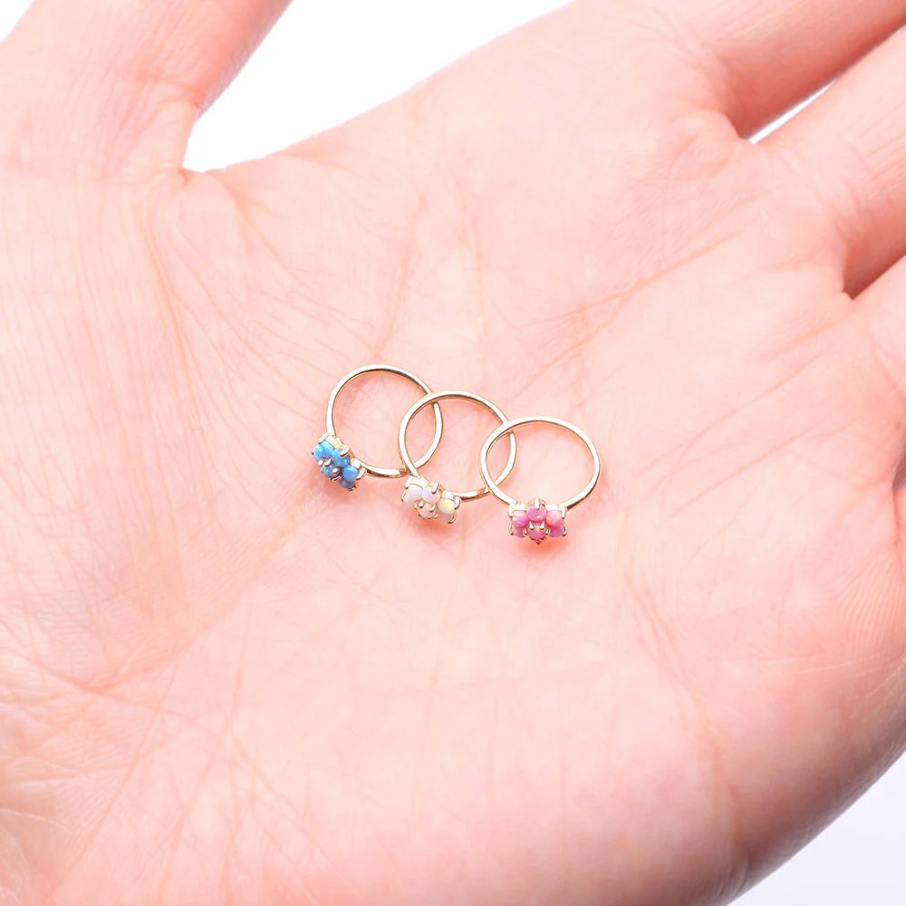 14 Karat Gold Brilliant Fire Opal Spring Flower Bendable Hoop Ring - Image 4