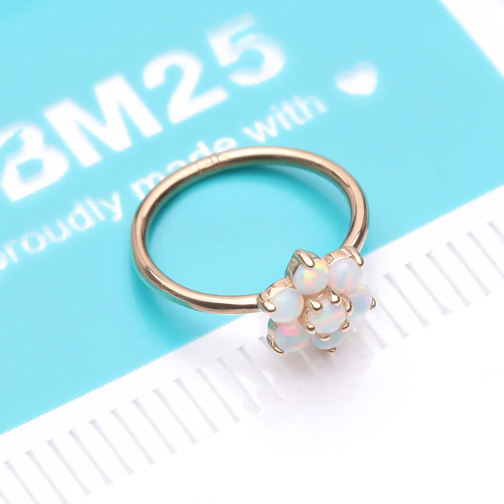 14 Karat Gold Brilliant Fire Opal Spring Flower Bendable Hoop Ring - Image 5