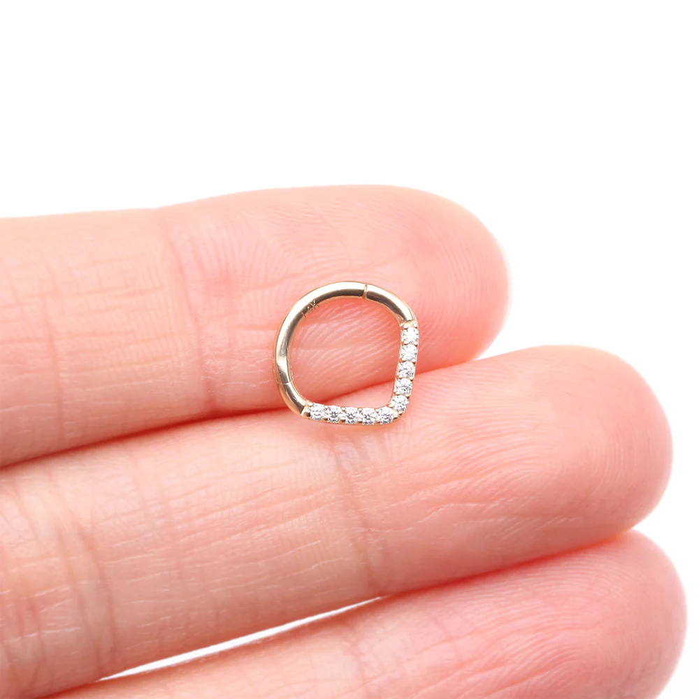 14 Karat Gold Brilliant Sparkle Chevron Clicker Hoop Ring - Image 3
