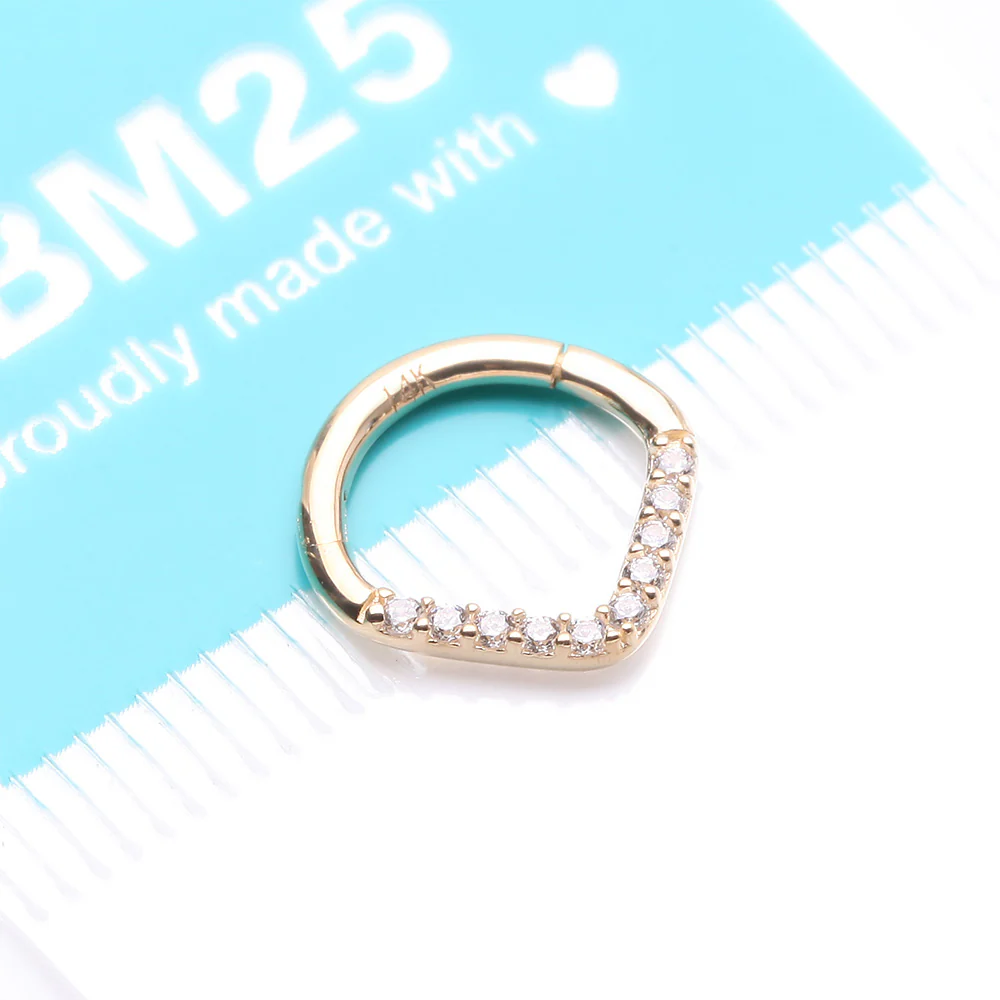 14 Karat Gold Brilliant Sparkle Chevron Clicker Hoop Ring - Image 4