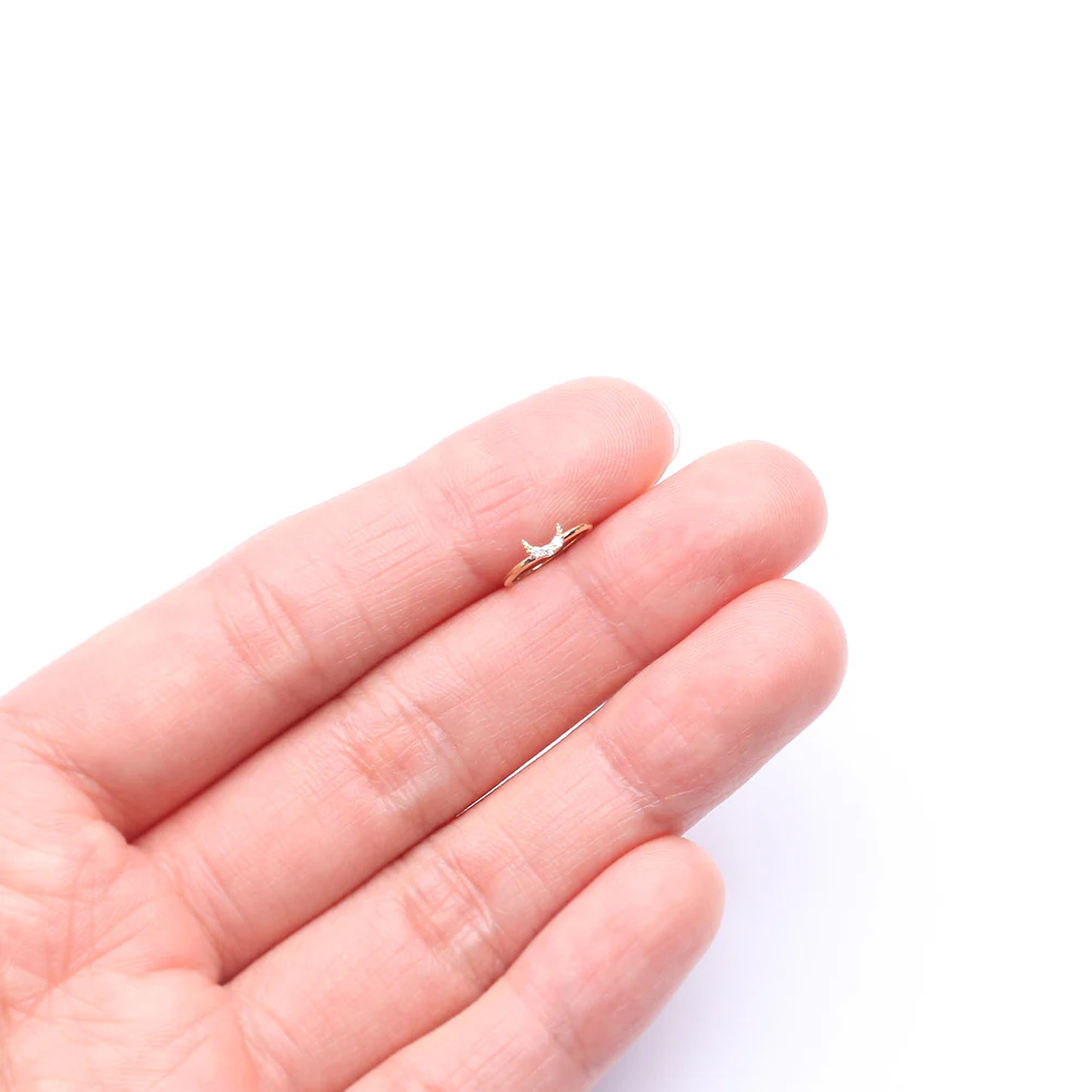 14 Karat Gold Brilliant Sparkle Crescent Moon Bendable Hoop Ring - Image 4