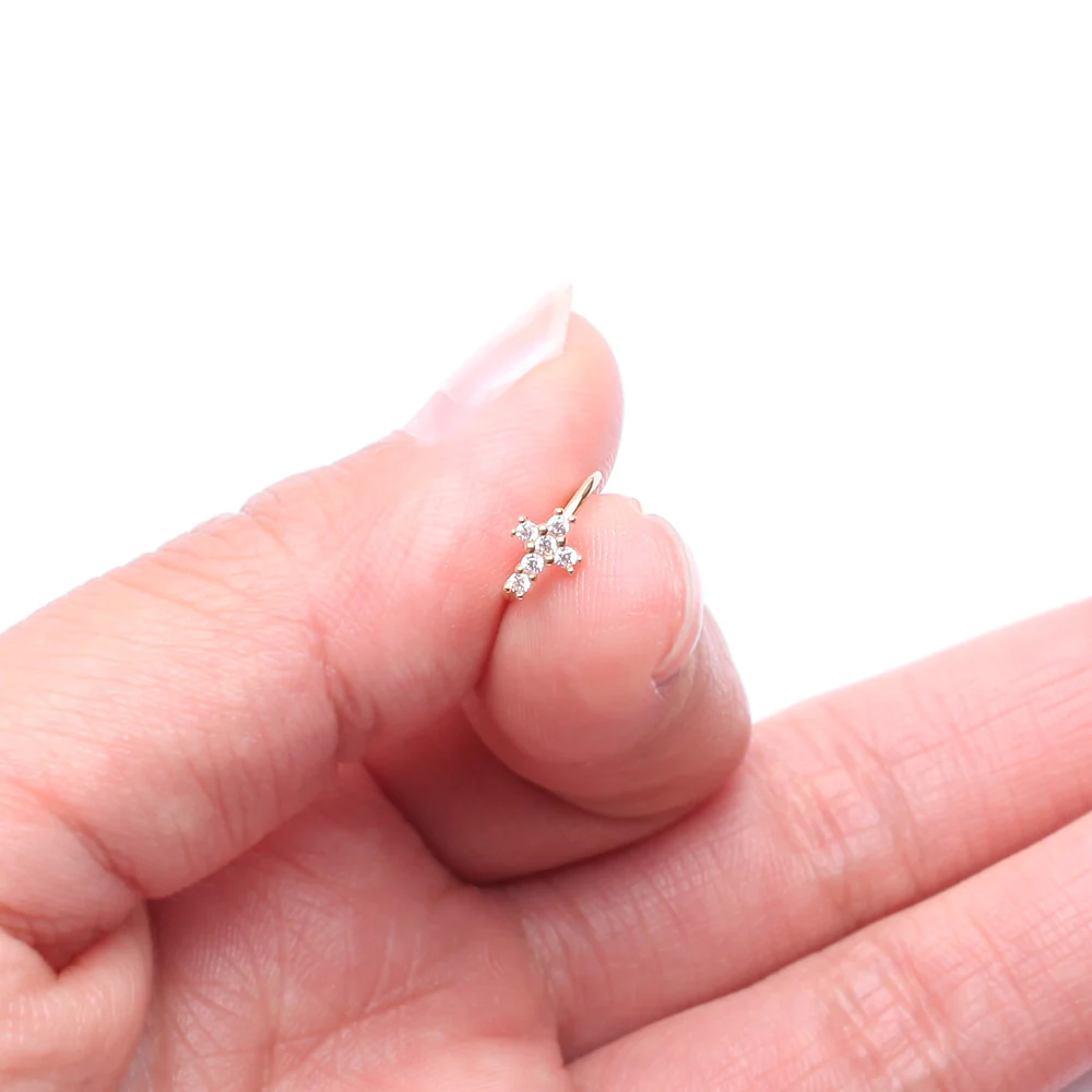 14 Karat Gold Brilliant Sparkle Cross Bendable Hoop Ring - Image 3