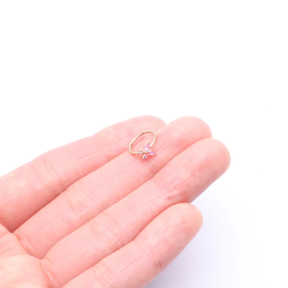 14 Karat Gold Brilliant Sparkle Dainty Butterfly Bendable Hoop Ring - Image 3