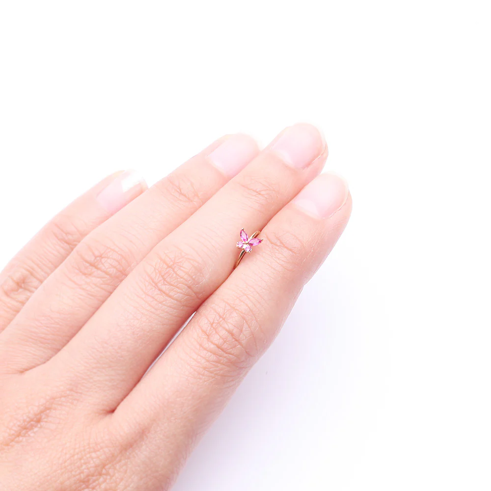 14 Karat Gold Brilliant Sparkle Dainty Butterfly Bendable Hoop Ring - Image 3