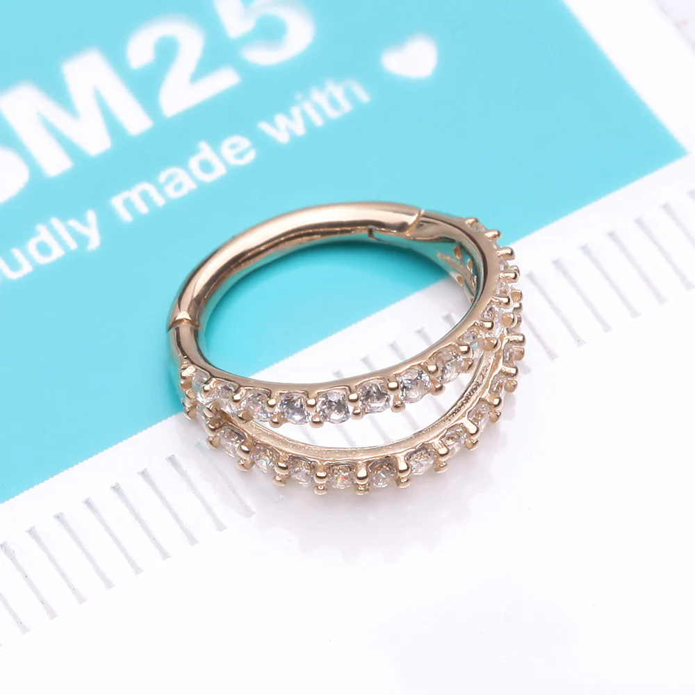 14 Karat Gold Brilliant Sparkle Double Hoop Seamless Clicker Hoop Ring - Image 3
