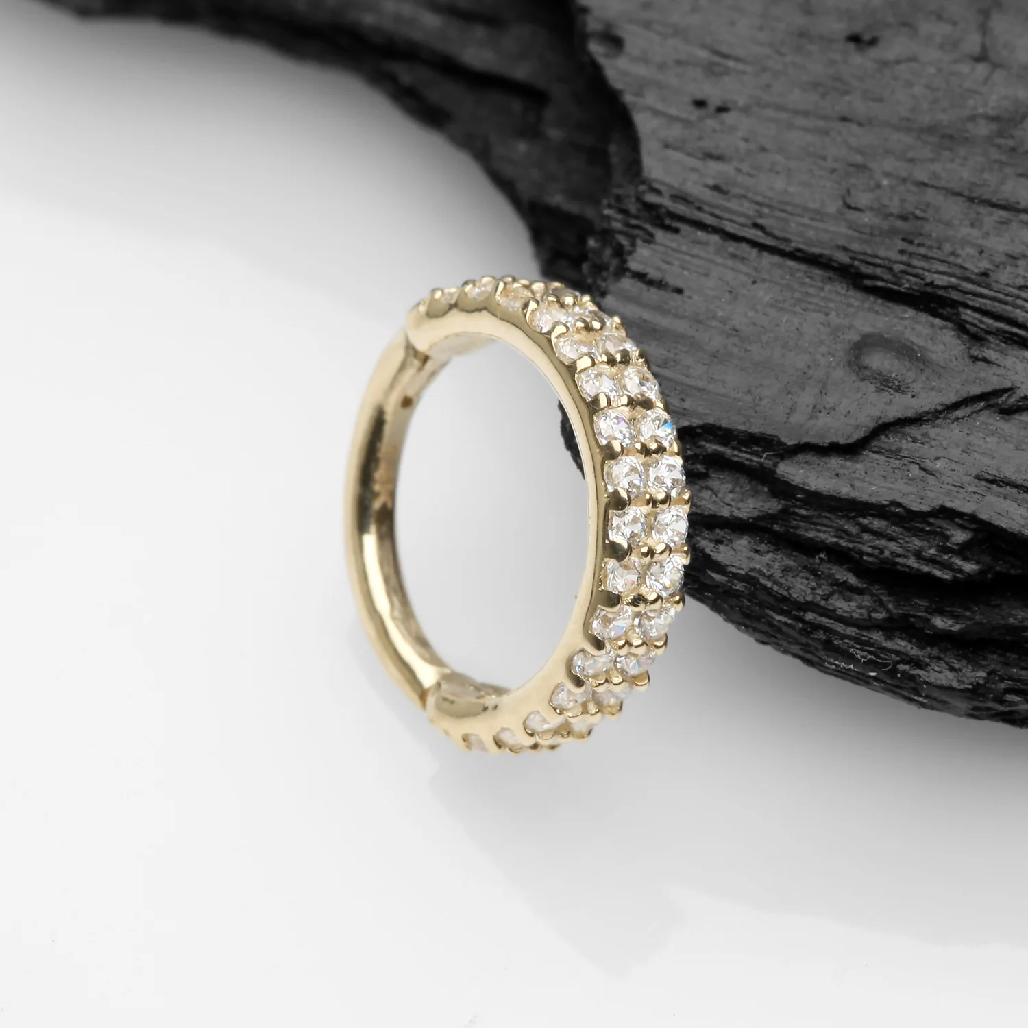 14 Karat Gold Brilliant Sparkle Double Lined Gems Seamless Clicker Hoop Ring - Image 2