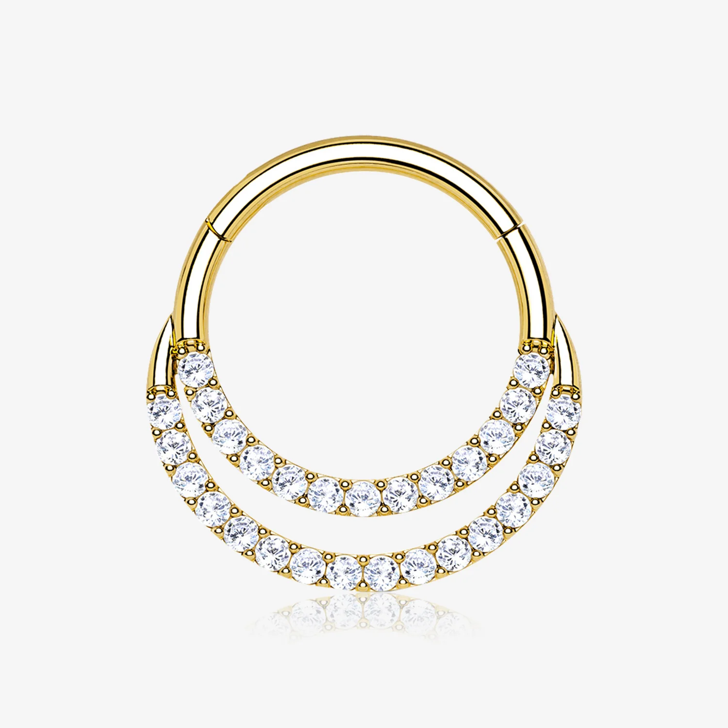 14 Karat Gold Brilliant Sparkle Double Loop Lined Gems Seamless Clicker Hoop Ring