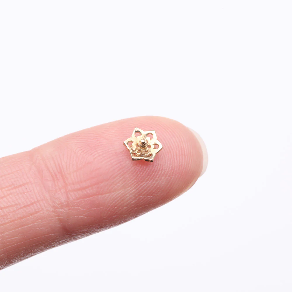 14 Karat Gold Brilliant Sparkle Lotus Flower Dermal Anchor Top Part - Image 4