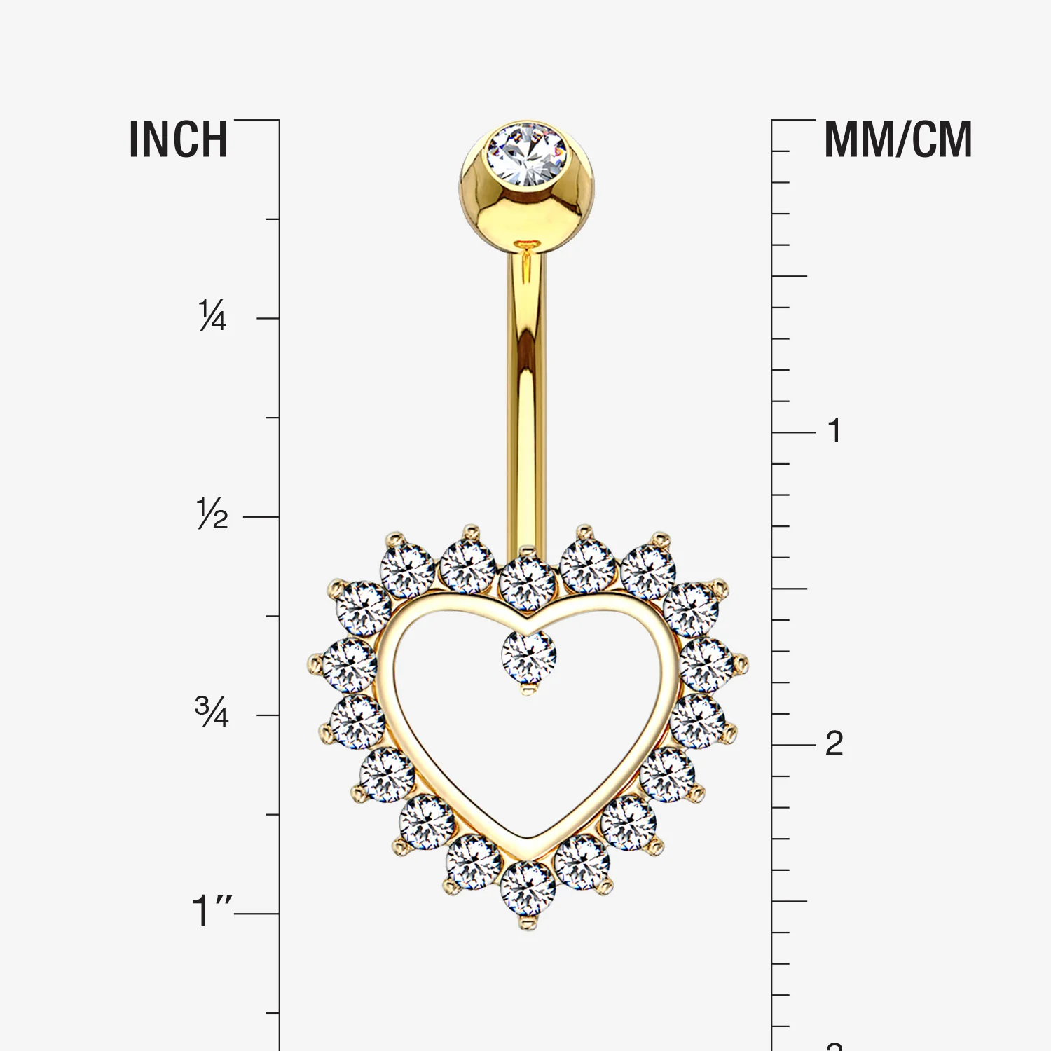 14 Karat Gold Brilliant Sparkle Multi-Gem Heart Belly Button Ring - Image 2