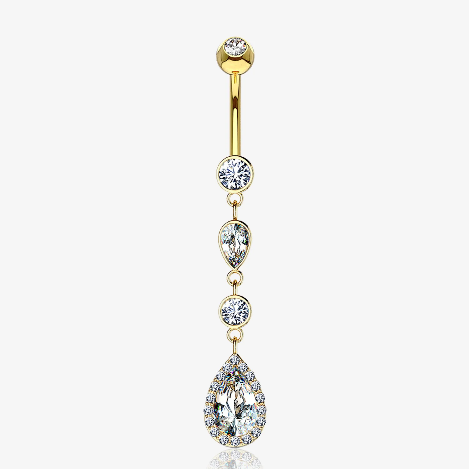 14 Karat Gold Brilliant Teardrop Cascading Sparkle Belly Button Ring