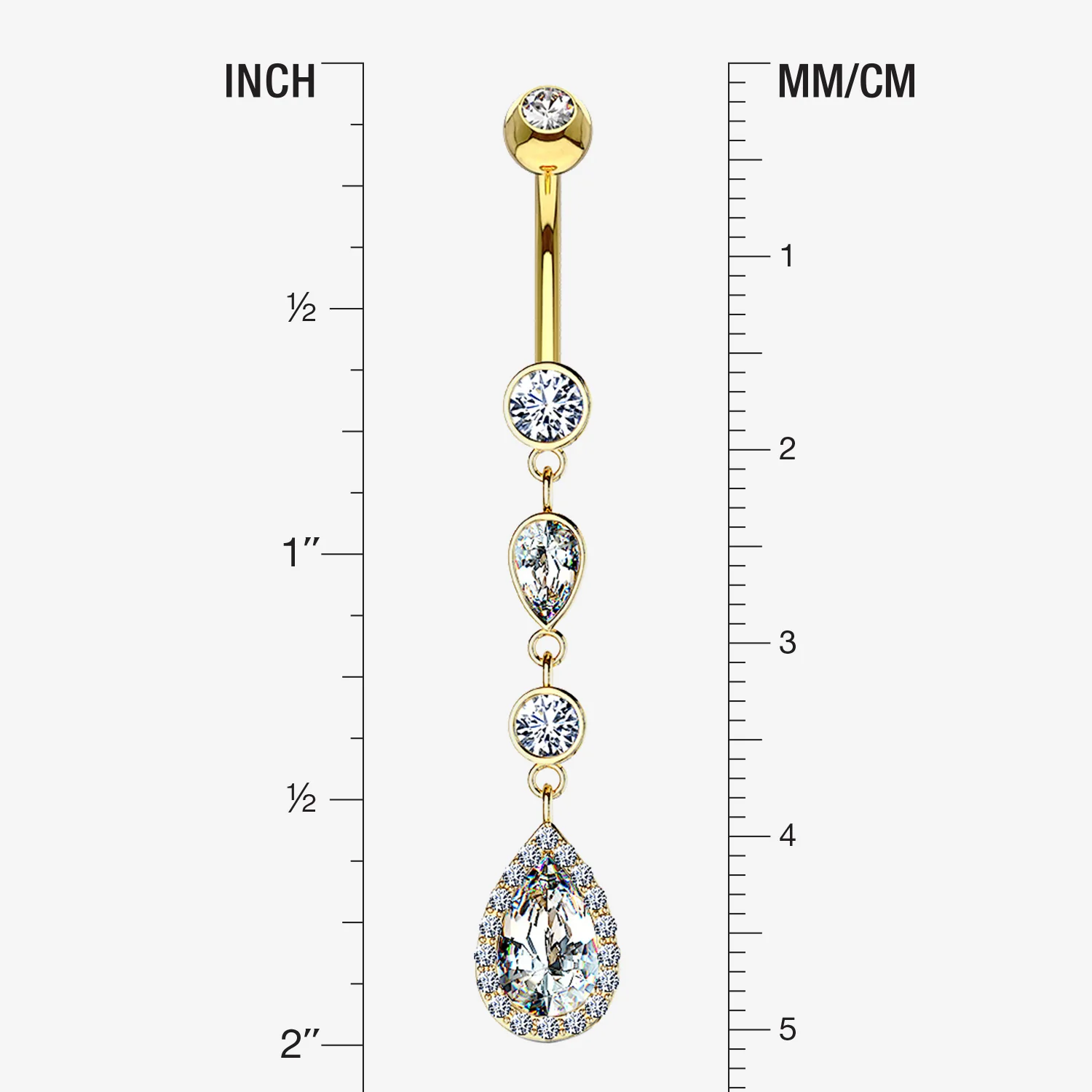 14 Karat Gold Brilliant Teardrop Cascading Sparkle Belly Button Ring - Image 2