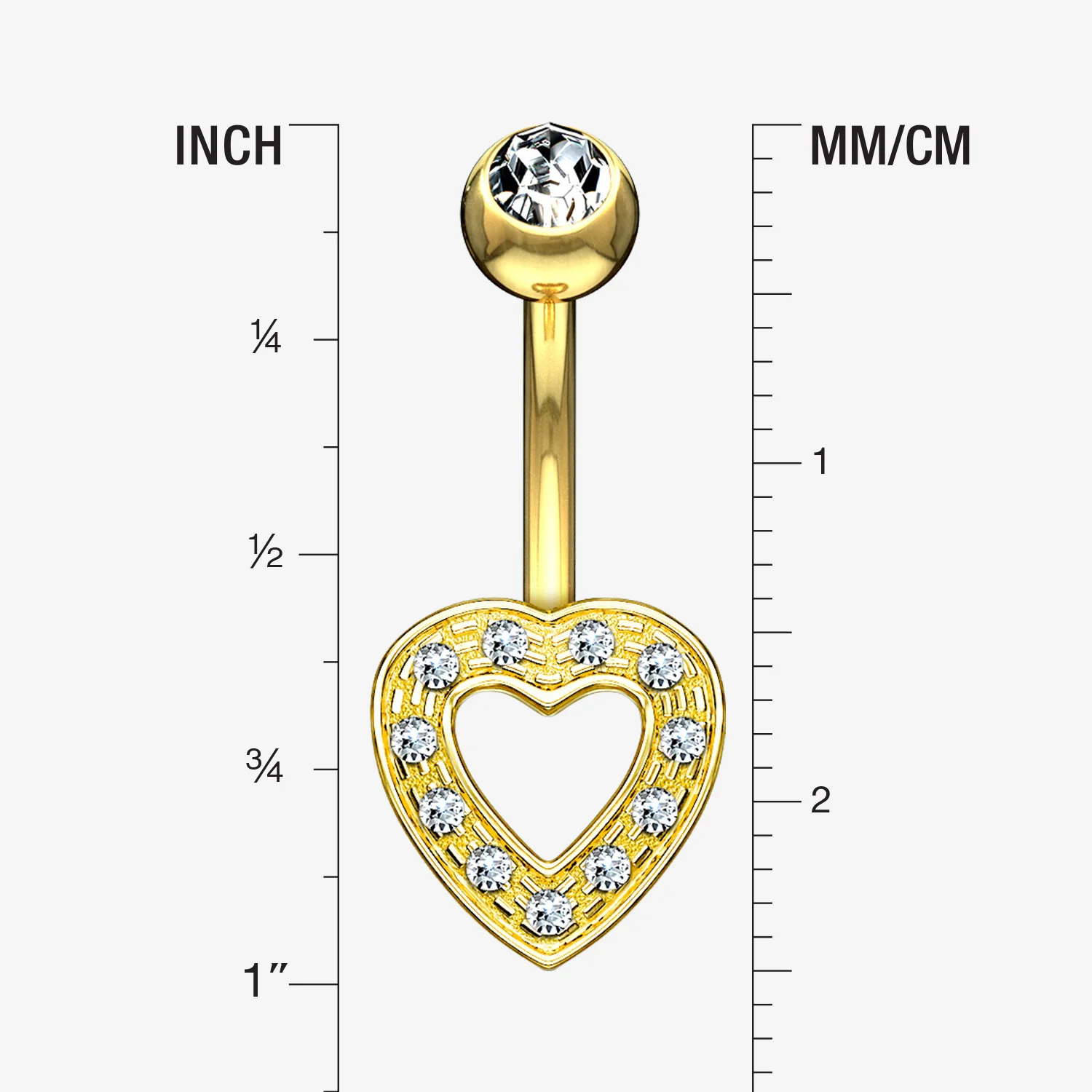 14 Karat Gold Charming Heart Sparkle Belly Button Ring - Image 2