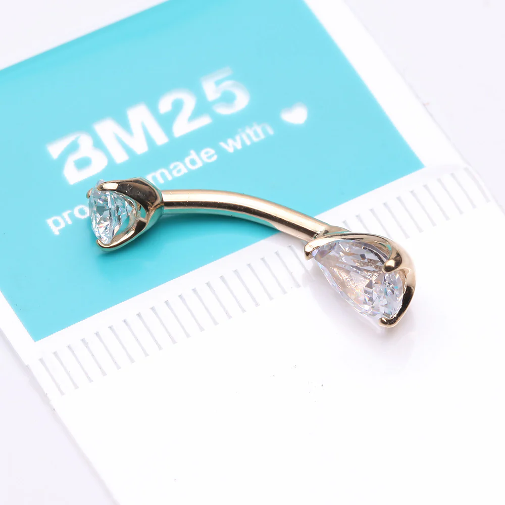 14 Karat Gold Dainty Brilliant Teardrop Sparkle Belly Button Ring - Image 4