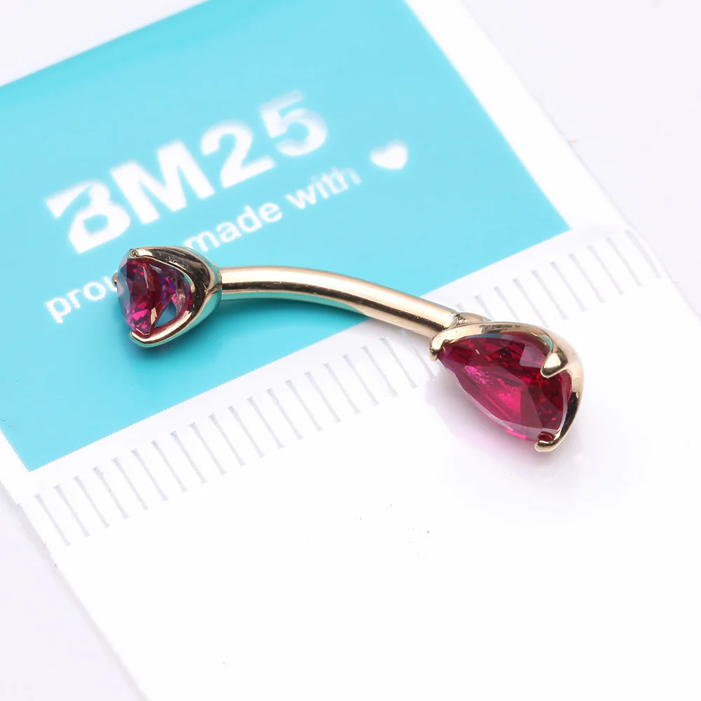 14 Karat Gold Dainty Brilliant Teardrop Sparkle Belly Button Ring - Image 4