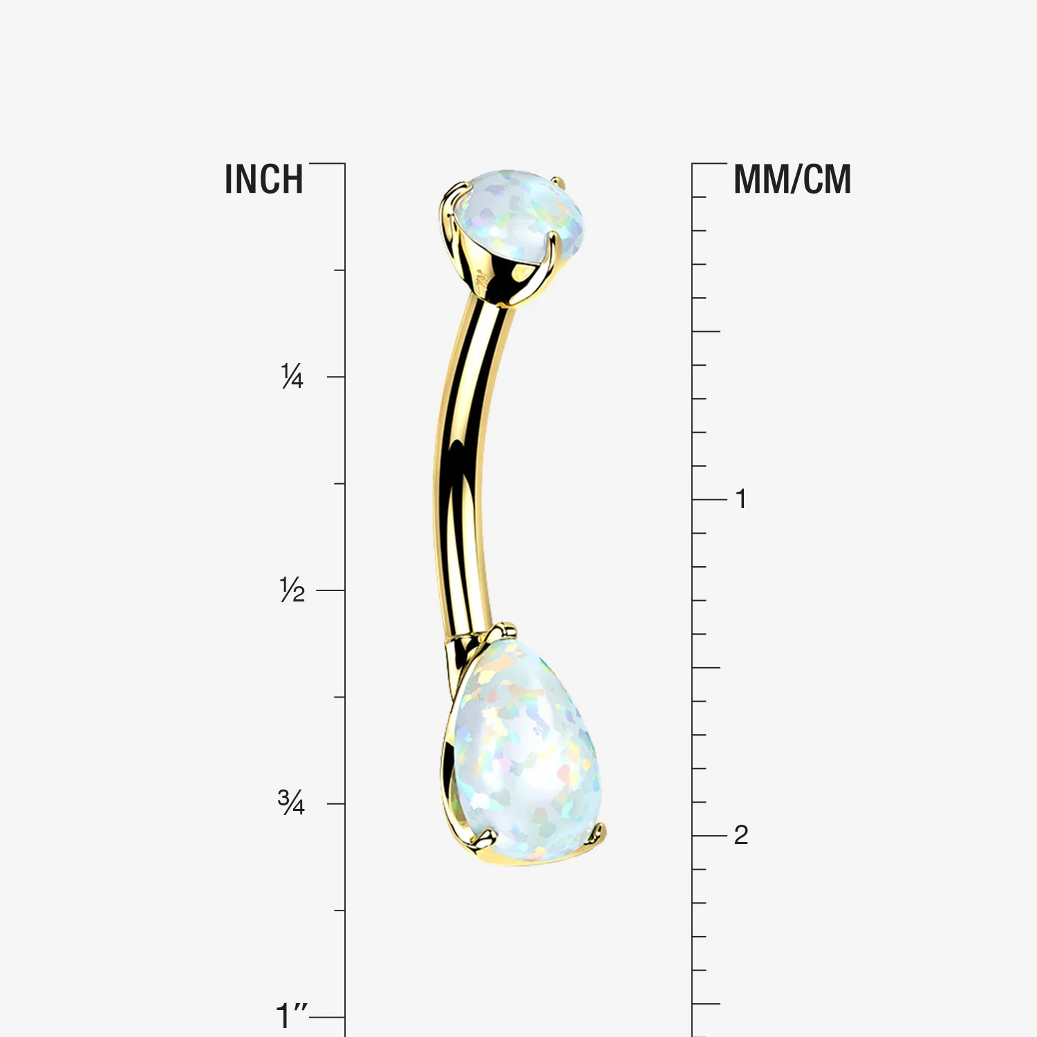 14 Karat Gold Dainty Fire Opal Teardrop Sparkle Belly Button Ring - Image 2
