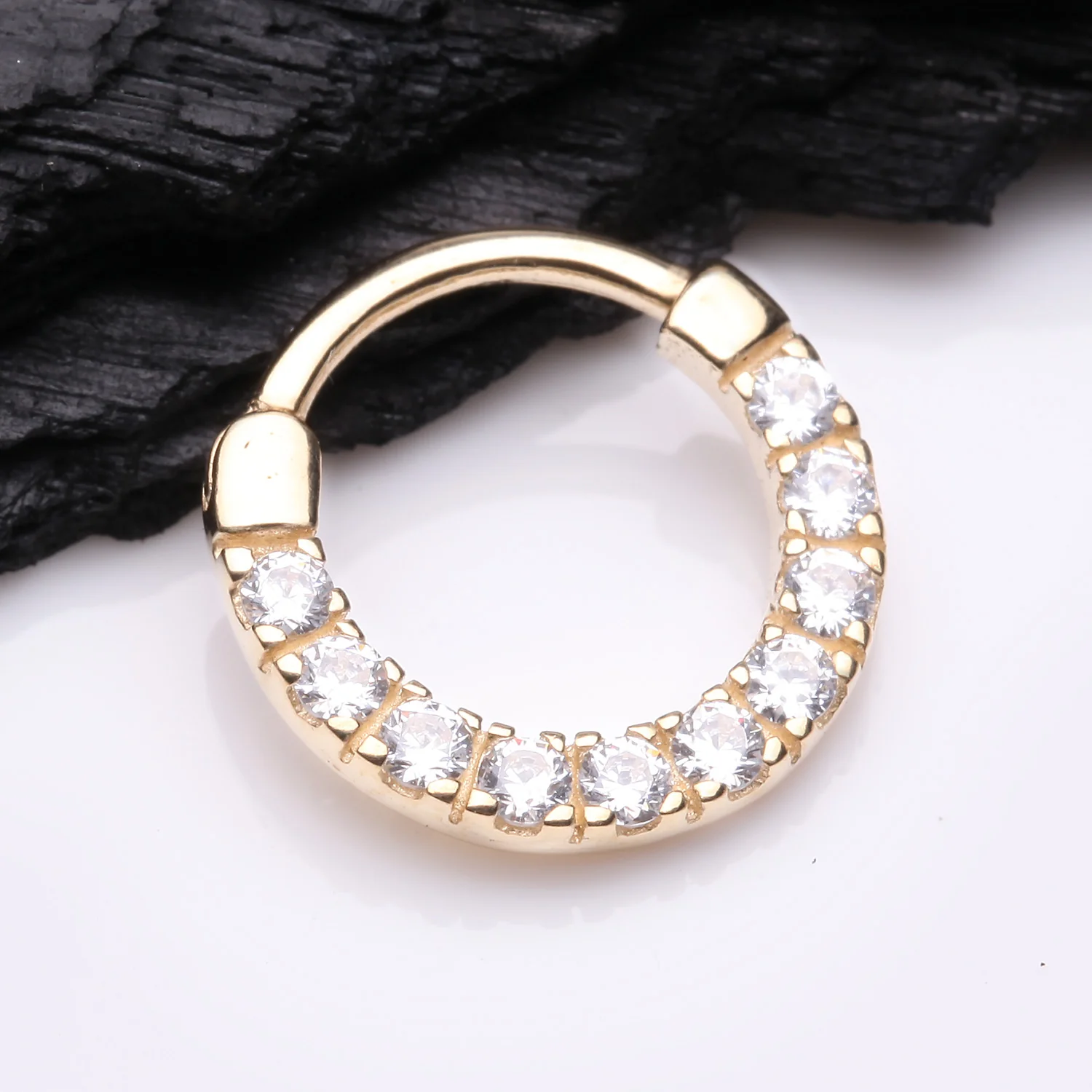 14 Karat Gold Dios Sparkle Gems Paved Clicker Hoop Ring - Image 2