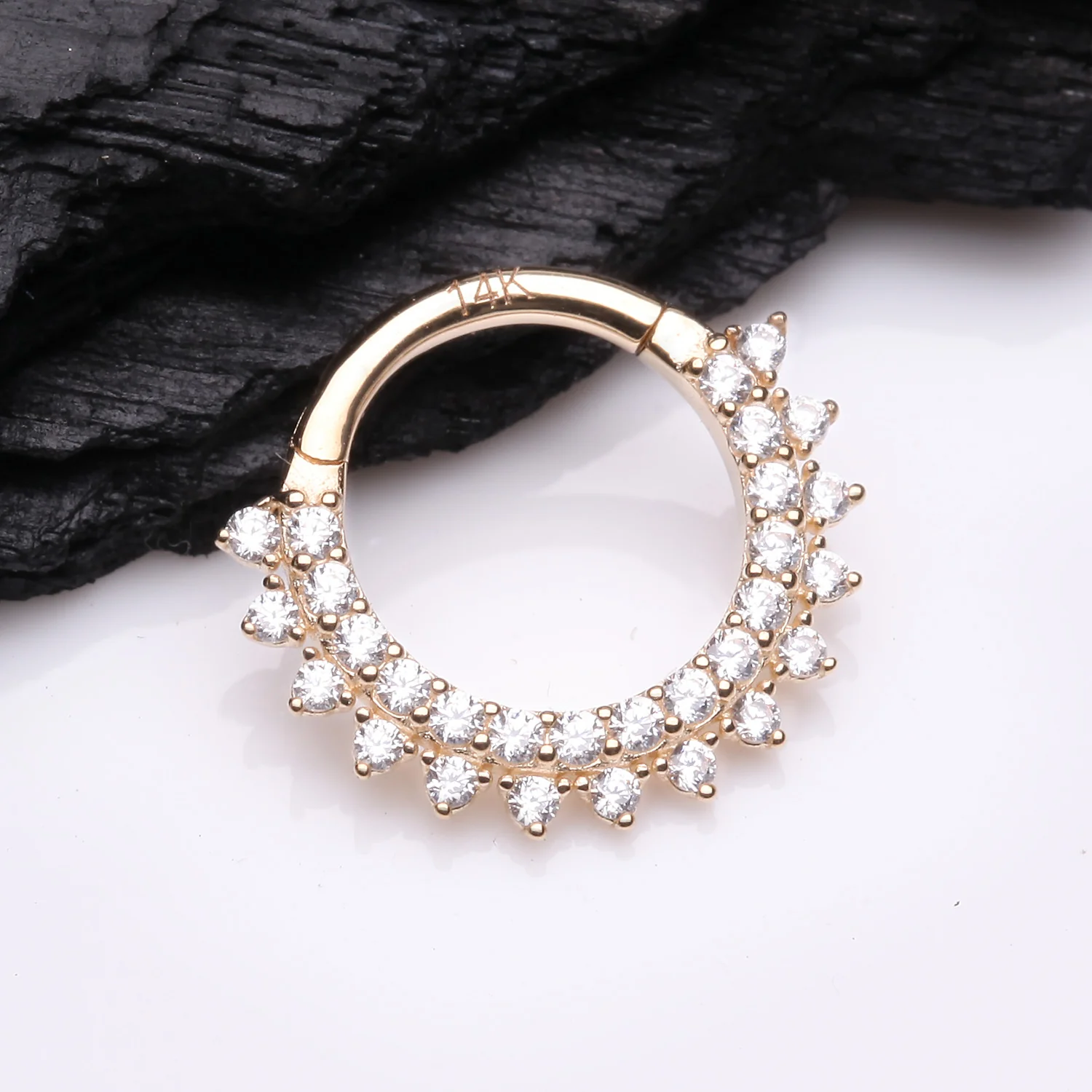 14 Karat Gold Double Lined Brilliant Sparkle Seamless Clicker Hoop Ring - Image 2