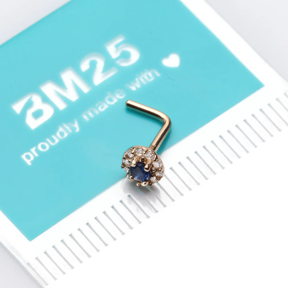 14 Karat Gold Double Tiered Brilliant Sparkle Multi Gem L-Shaped Nose Ring - Image 3