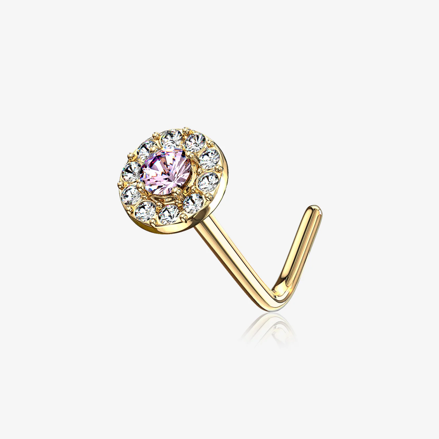 14 Karat Gold Double Tiered Brilliant Sparkle Multi Gem L-Shaped Nose Ring