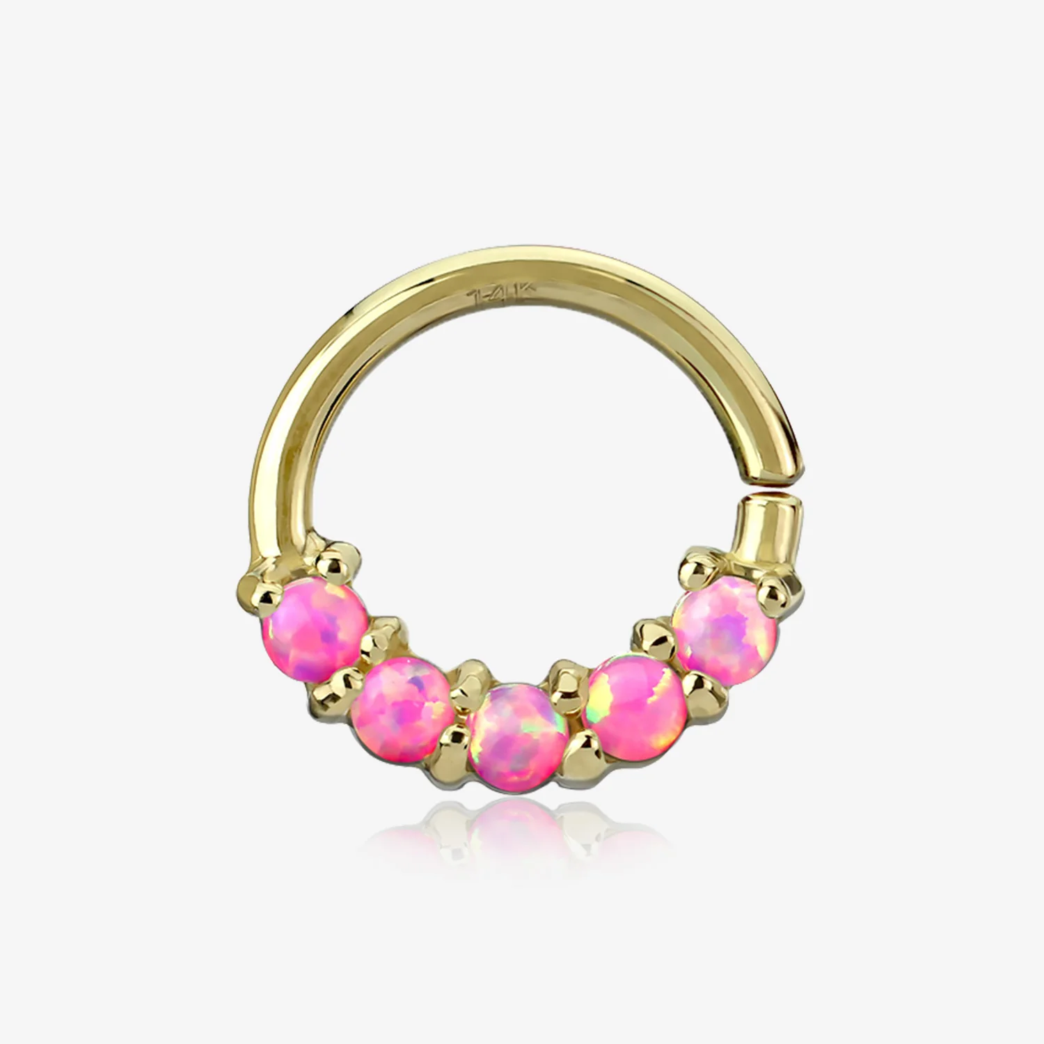 14 Karat Gold Fire Opal Prong Set Lined Bendable Hoop Ring*