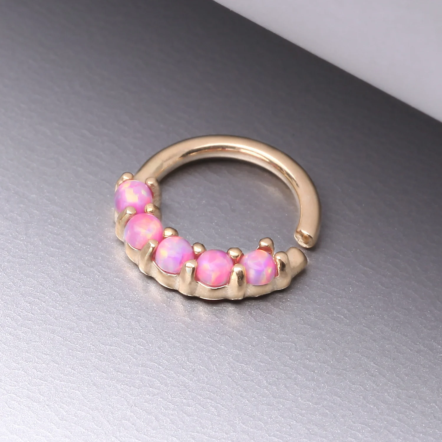 14 Karat Gold Fire Opal Prong Set Lined Bendable Hoop Ring* - Image 2