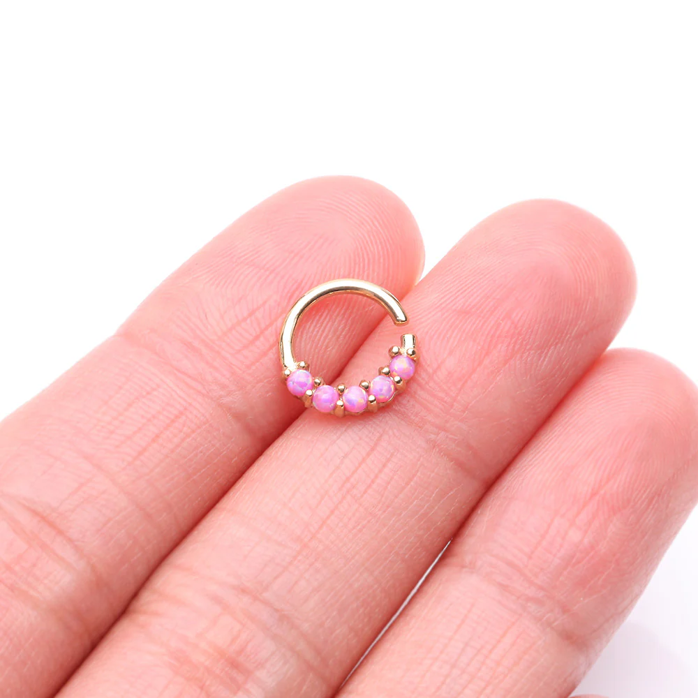 14 Karat Gold Fire Opal Prong Set Lined Bendable Hoop Ring* - Image 3