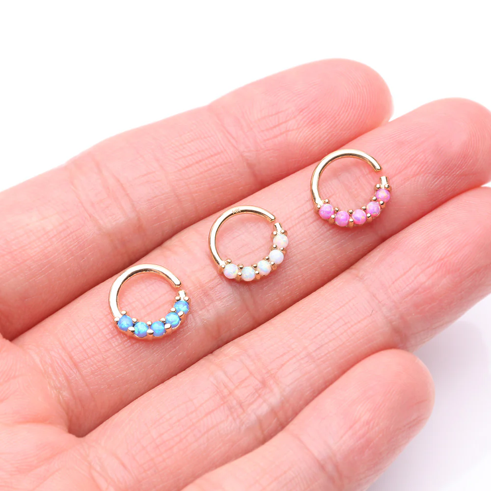 14 Karat Gold Fire Opal Prong Set Lined Bendable Hoop Ring* - Image 4