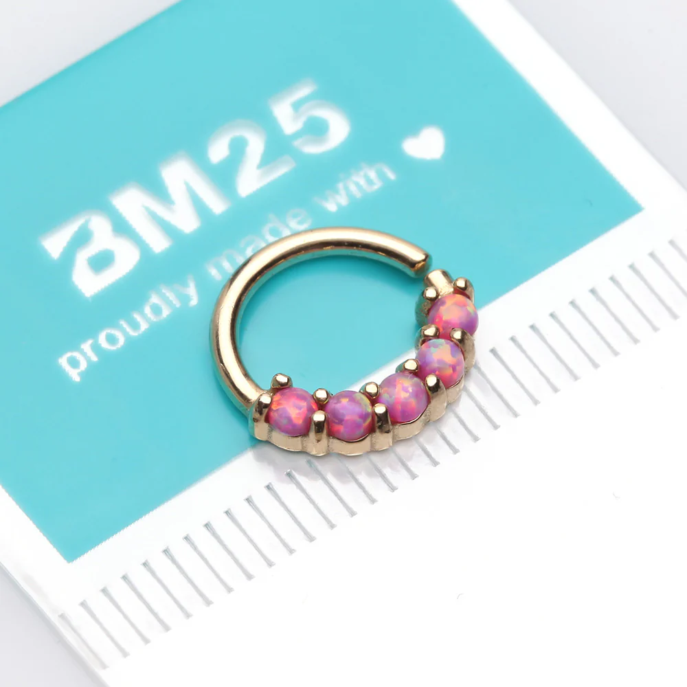 14 Karat Gold Fire Opal Prong Set Lined Bendable Hoop Ring* - Image 5