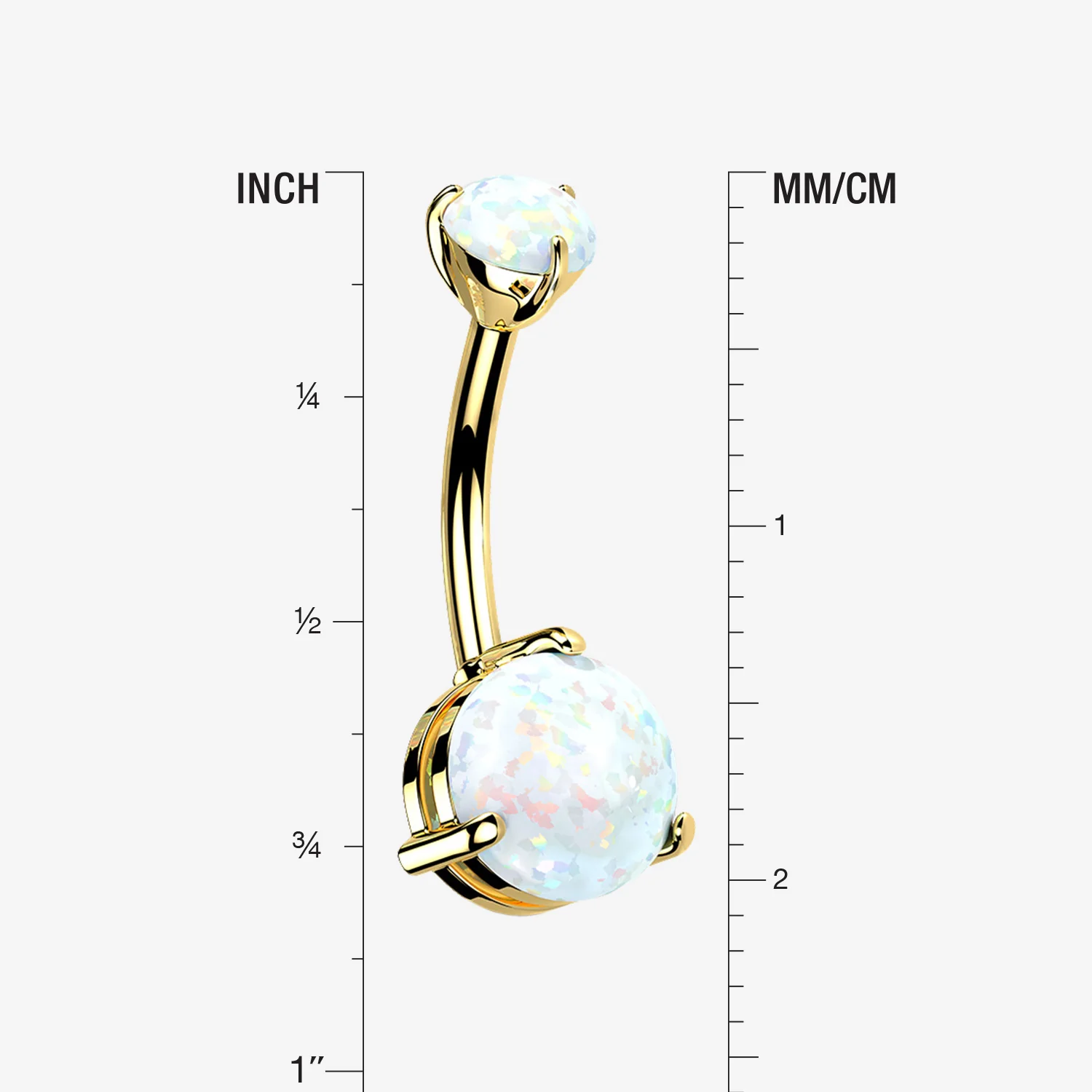 14 Karat Gold Fire Opal Sparkle Double Prong Belly Button Ring - Image 2