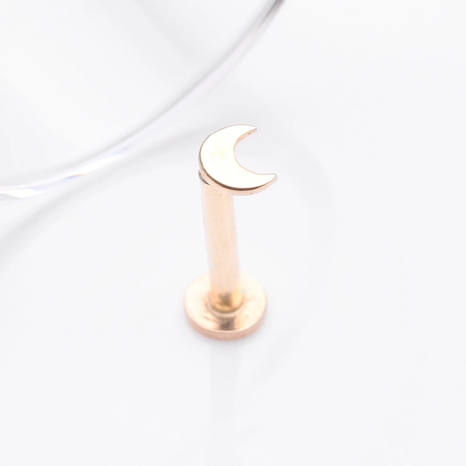14 Karat Gold OneFit Threadless Flat Crescent Moon Top Flat Back Stud Labret - Image 2