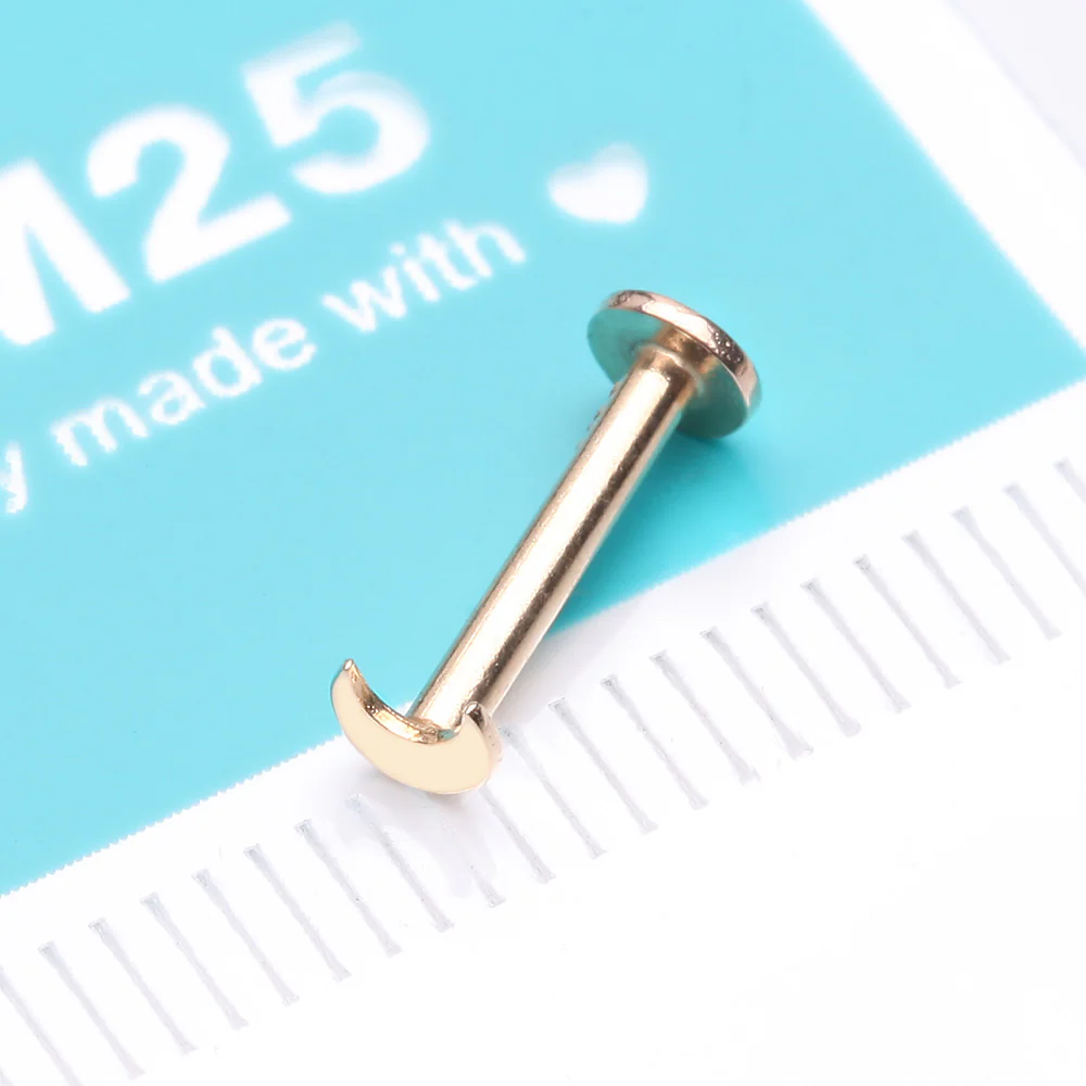 14 Karat Gold OneFit Threadless Flat Crescent Moon Top Flat Back Stud Labret - Image 3