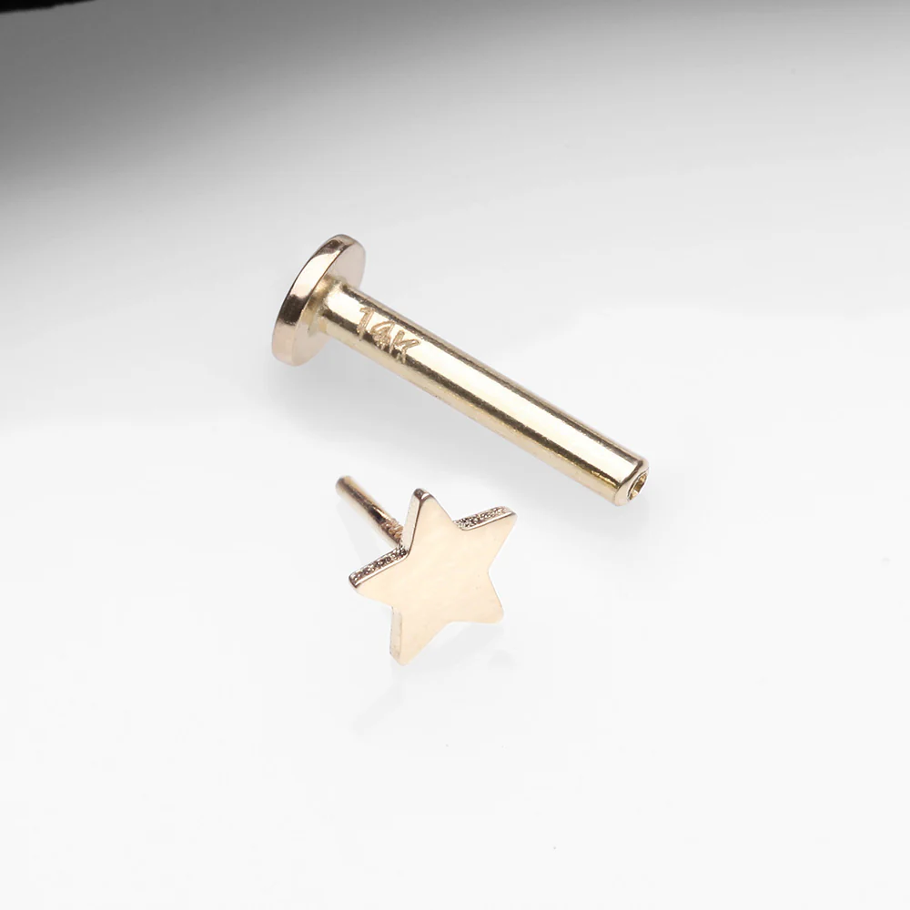 14 Karat Gold OneFit Threadless Flat Star Top Flat Back Stud Labret - Image 3