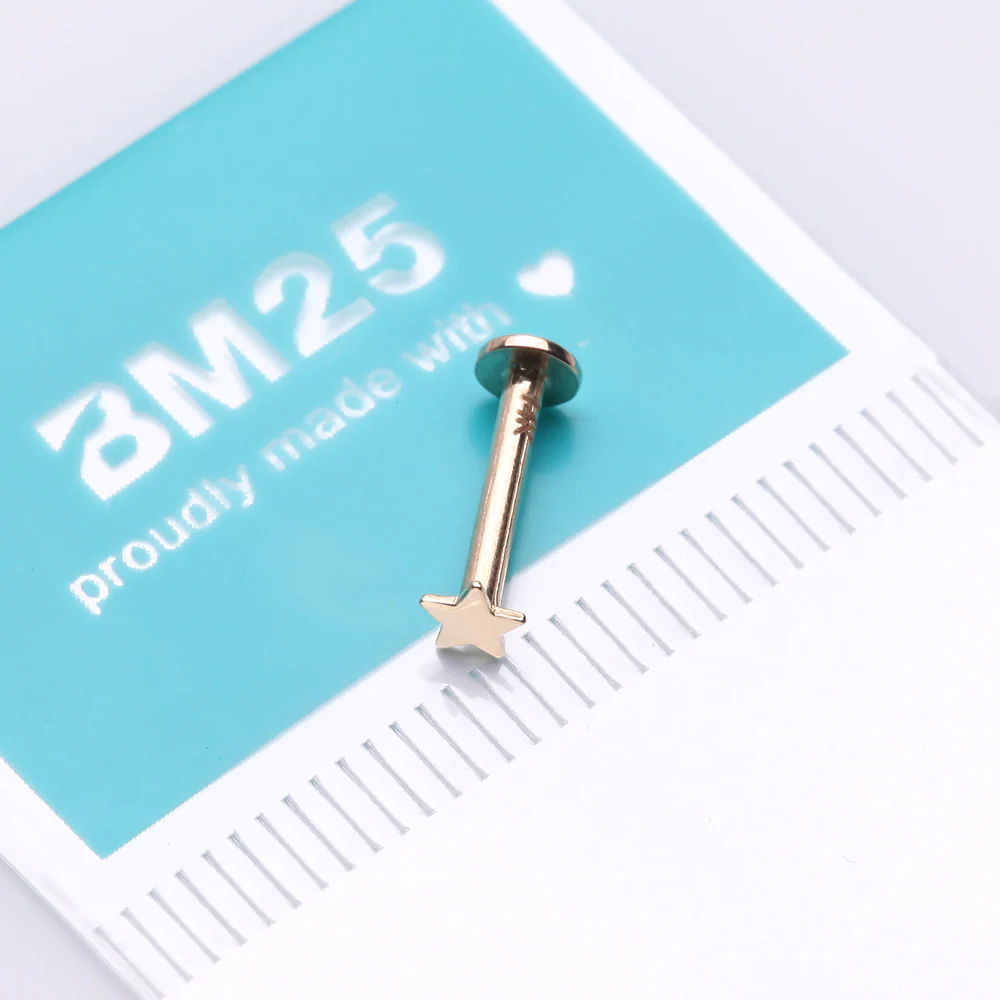 14 Karat Gold OneFit Threadless Flat Star Top Flat Back Stud Labret - Image 4