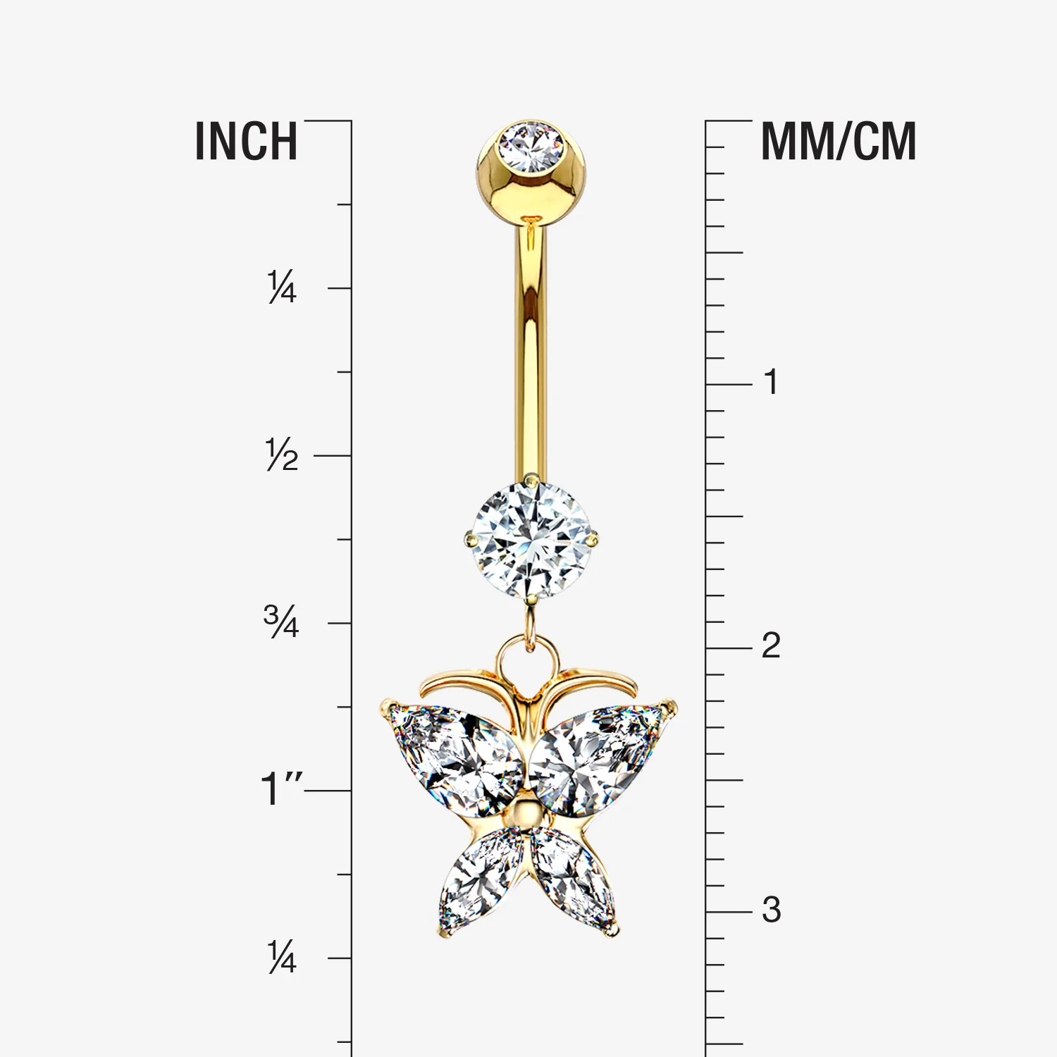 14 Karat Gold Grand Butterfly Marquise Sparkle Dangle Belly Button Ring - Image 2