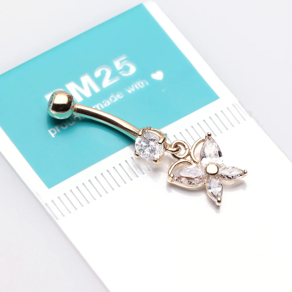 14 Karat Gold Grand Butterfly Marquise Sparkle Dangle Belly Button Ring - Image 4